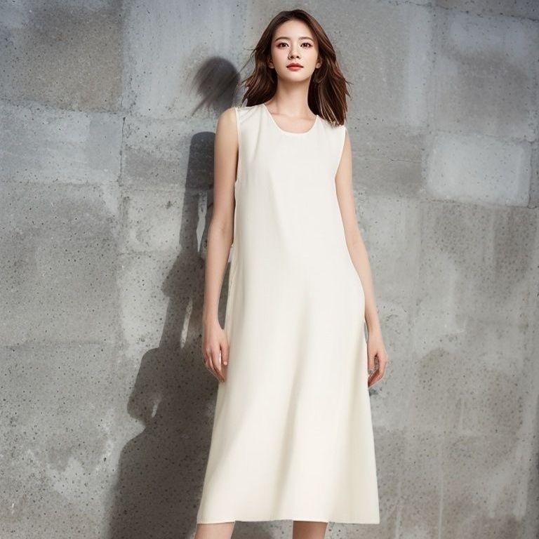 Summer Maxi Dress Loose Fit Round Neck Sleeveless Solid Color Casual Style for Everyday Wear Wholesale Available