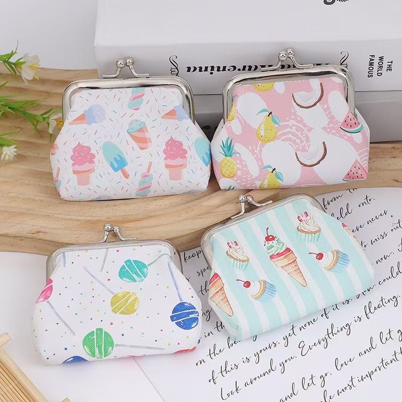 New Cute Ice Cream Print Coin Purse Women's Mini Portable Clutch Bag