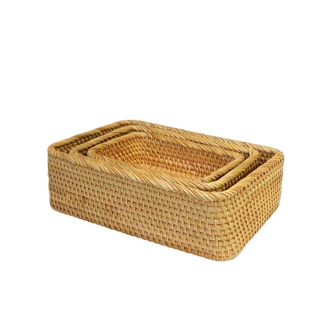 Rattan Woven Storage Basket Desktop Coffee Table Storage Box Storage Box Snack Toy Storage Basket Household Storage Basket