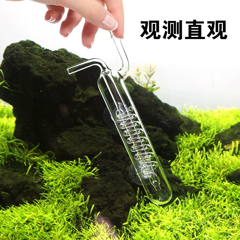เครื่องวัดฟองแก้ว สำหรับคาร์บอนไดออกไซด์ ท่อตรง แบบมีฟอง แบบเกลียว รูปทรงมะกอก สำหรับใช้ในตู้ปลา