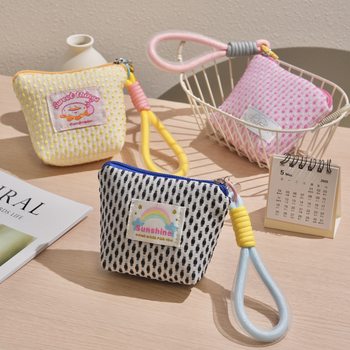 Niche Cute Coin Purse, Mesh Wrist Mini Bag, Contrasting Color Makeup Bag, Multifunctional Storage Bag, Small Gift