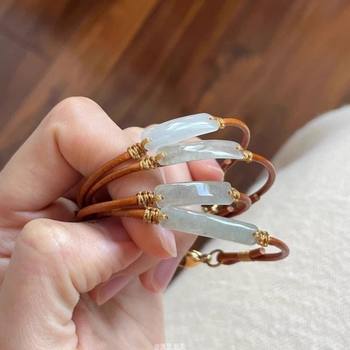 No matter brand cowhide rope bracelet pull adjustment retro simple imitation Hetian jade new Chinese 2025 new women's ornaments