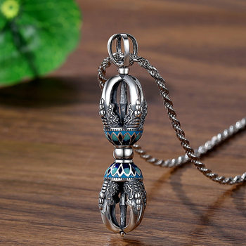 Vintage old cloisonne diamond pestle pendant men's national tide Xizang minority design magic pestle necklace jewelry pendant