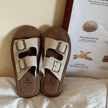 Birkenstock Slippers for Women Summer Outer Wear 2025 New Retro Style Casual Versatile Soft Flats Bottom Seaside Beach Sandals and Slippers