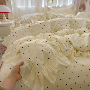 I'M Very Soft~Category a Maternal and Infant Grade Knitted Double-Layer Yarn Bed Cover Four-Piece Set with Lace Quilted Quilted Bed Bed Sheets Three-Piece Set