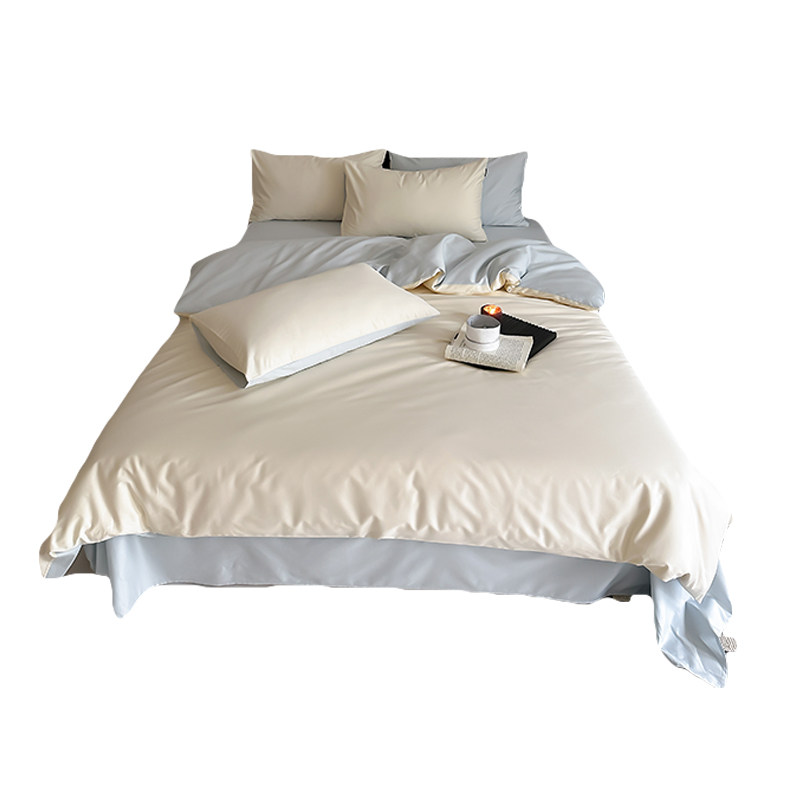 Nordic high-grade solid color 100S satin long staple cotton bed four-piece set A pure cotton quilt cover sheet naked sleep 1.8