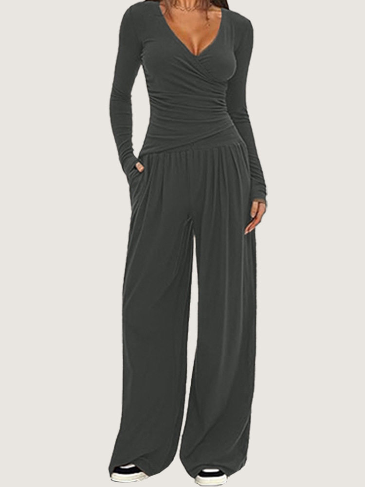 2025 Autumn and Winter European and American Cross-Border Wide-Leg Pants Suit Women's Long-Sleeved Multi-Occasion Sportswear Amazon Best-Selling Model