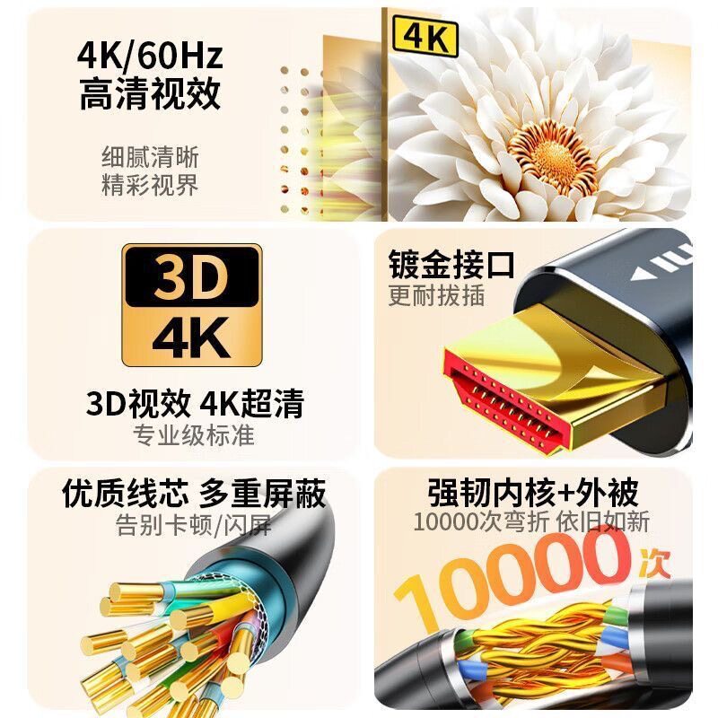 Jinghua 2.0Hdtv Fiber Optic Cable Audio and Video Cable 4K Engineering Monitor Computer Connection Cable