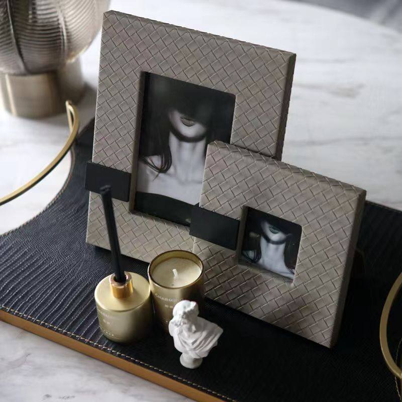 Modern Simple Leather Photo Frame Table Desktop Bedroom Model Room Designer Soft Decoration with Picture Frame Decorative Ornaments