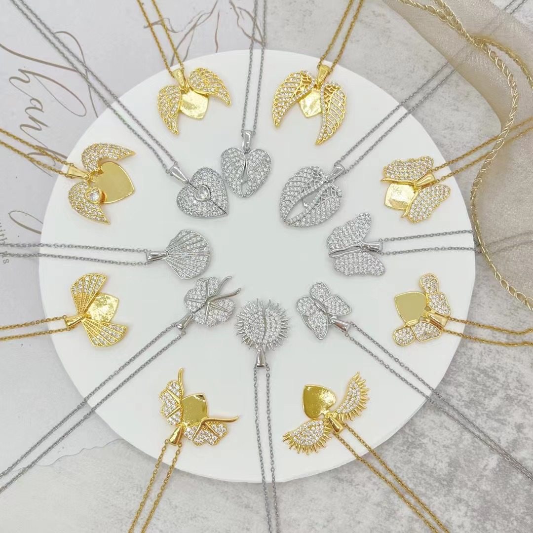 New personalized titanium steel heart-shaped opening and closing necklace female butterfly pendant inside typing clavicle chain jewelry wholesale