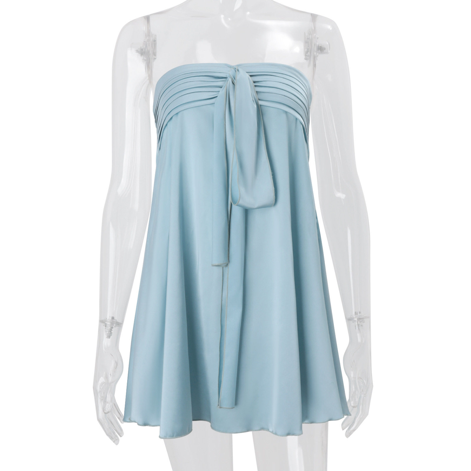 Satin Strapless Bodycon Dress Solid Color Sleeveless Trendy Street Style Spring Summer Fashion Wholesale Available