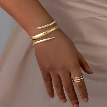 Xiyin Cross-Border Hot-Selling Exaggerated Spiral Hollow Wide Alloy Women's Bracelet Ring Set Personalized Women's Hand Jewelry