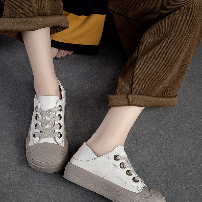 Giày Bệt Nữ Chất Liệu Da Bò Mũi Tròn Hàng Mùa Xuân Thu Đông