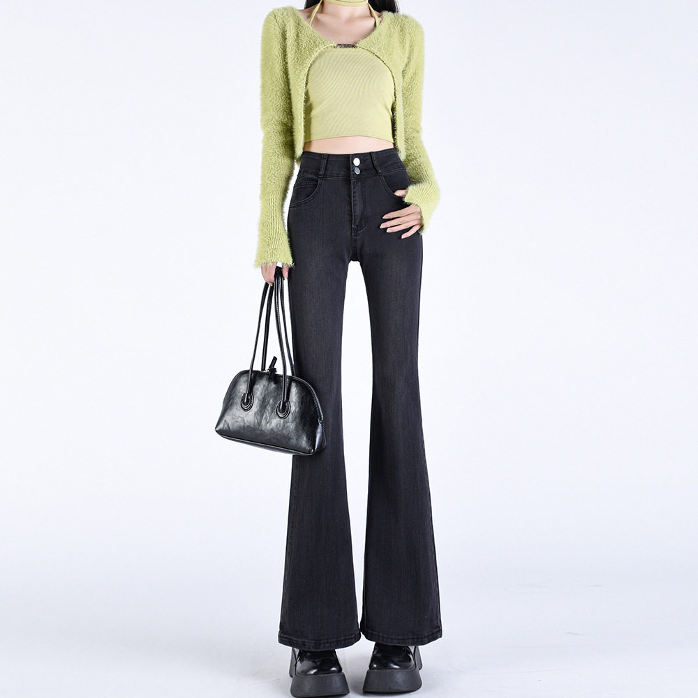 High Waisted Flared Jeans for Women Retro Style Stretch Fabric Slim Fit Spring Fashion for Trendy Outfits Wholesale