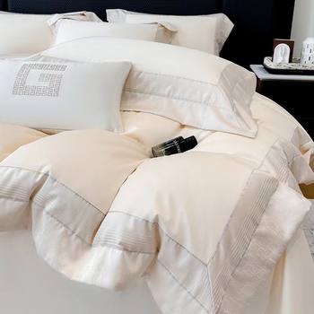 High-End 100-Count Class a Satin Long-Staple Cotton Four-Piece Set Pure Cotton Yarn-Dyed Jacquard Quilt Cover Pure Cotton Bed Sheetss and Fitted Bed Sheetss