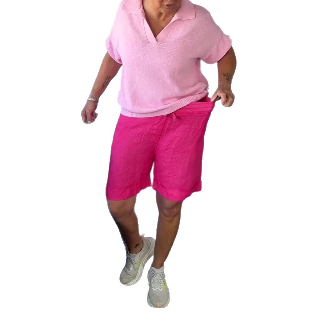 Casual Womens Solid Color Pocket Shorts Summer Style Adjustable Drawstring Versatile Fit Wholesale Available