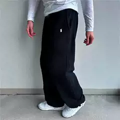 2025 Cross-Border European and American Retro Street Hip-Hop Trendy Brand New Elastic Waist Pony Embroidery Loose Fleece-Lined Straight Pants