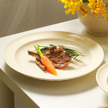 Cream Style Simple Dish suit High-end Light Luxury Household Restaurant Ceramic Bowl Plate Soup Bowl Ceramic Tableware