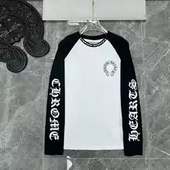 2026 New Model Chrome Hearts Black and White Letter Large Horseshoe Color-Blocked Sanskrit Letter Print Long-Sleeve T-Shirt Base Shirt