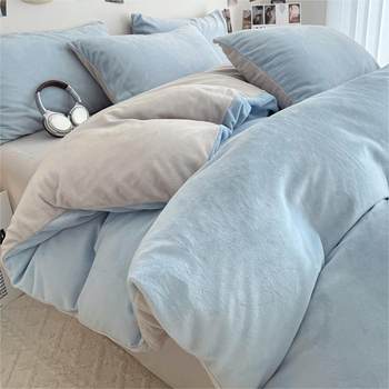 Milk Velvet Bed Four-Piece Set 2025 New Bedding Winter Double-Sided Coral Flannel Bed Bed Sheets Quilt Cover Three-Piece Set
