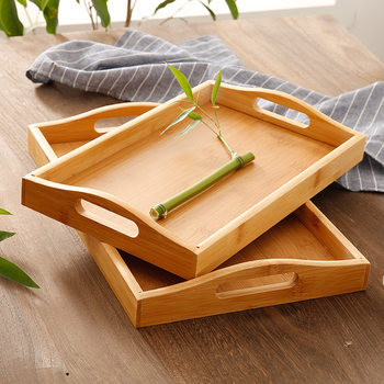 Bamboo Tray Household Solid Wood Rectangular Tea Tray Water Cup Tray Japanese Bread Wooden Tray Commercial End Dinner Tray