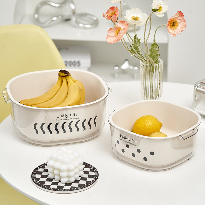 New ins style double-layer drain basket high color value simple dish washing basin multi-functional living room storage fruit plate wholesale