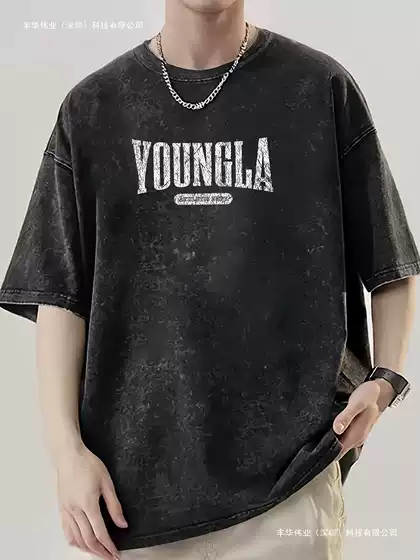 Men's Heavyweight Cotton Retro Washed Youngla Pattern T-Shirt - Loose Street Style Printed Top, Wake up