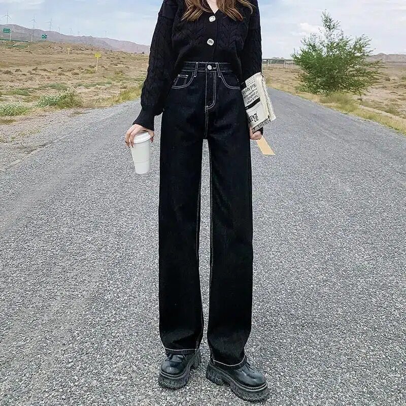 Womens Wide Leg Denim Pants Spring Korean Style Casual High Waisted Flattering Fit Wholesale Available