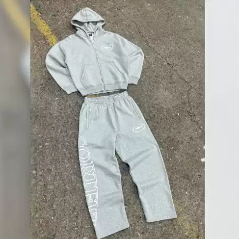 Cor Sweatshirt Zipper Suit Export New Threaded Hem Men's and Women's Casual Sports Suit Crtz Sweatshirt and Sweatpants