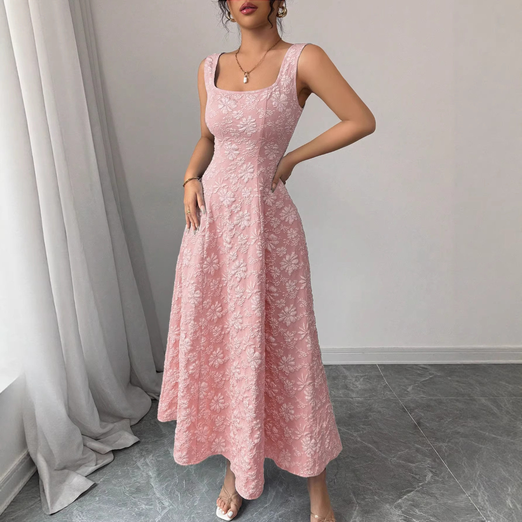 Summer Sleeveless Dress Square Neck Casual Fit Lightweight Fabric Perfect for Beach or Outdoor Events Wholesale