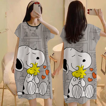 Night Skirt Export Dropshipping Loose Short-Sleeved Nightgown for Pregnant Women Cartoon Pajamas Outer Wear Thin Home Clothes