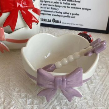 Ceramic Ins-Style Beautiful Girl Bowknot Tableware Dessert Bowl Rice Bowl Household Gift for Students and Children