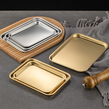 Korean Tray Shallow Plate Flat Dessert Coffee Tray Stainless Steel Sushi Barbecue Barbecue Tableware Rectangular Plate