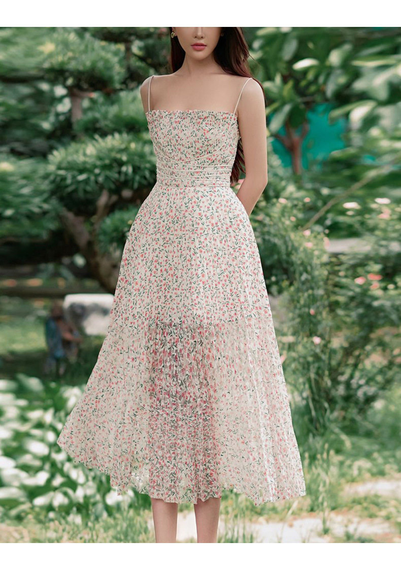 Đầm maxi nữ thắt eo họa tiết hoa in, tay loe, cổ V sâu — Hoa (dài) chi tiết 6