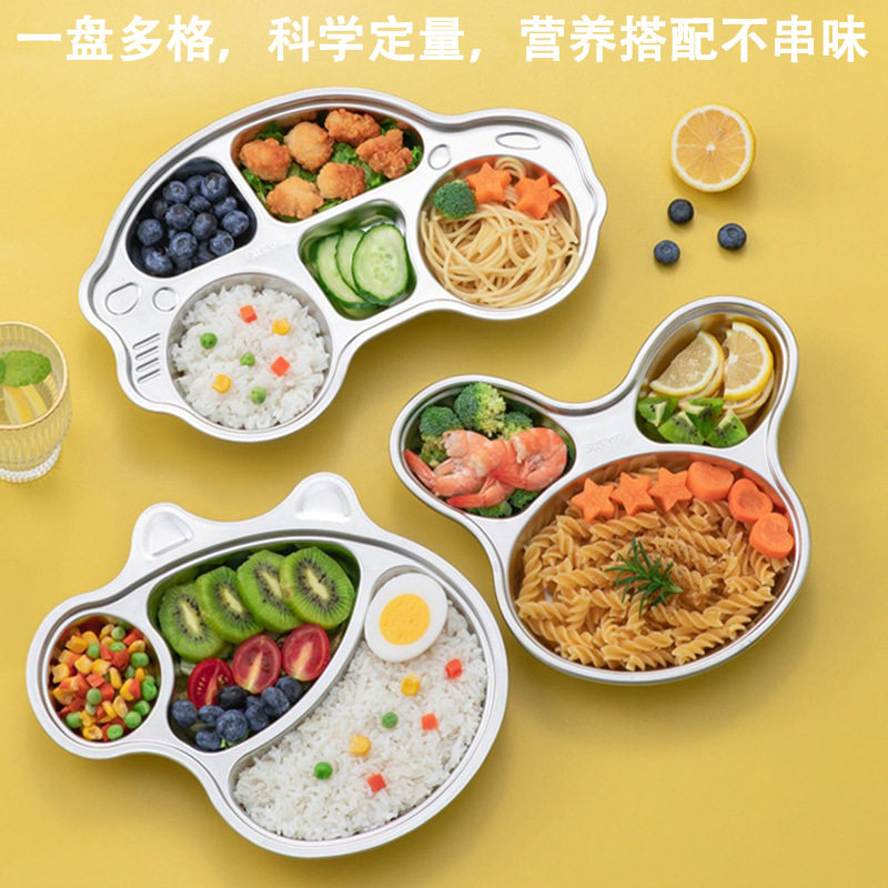 316 Stainless Steel Children's Dielectric Dinner Plate Baby Tableware for Dinner Kindergarten Household Cute Cartoon Dielectric Dinner Plate