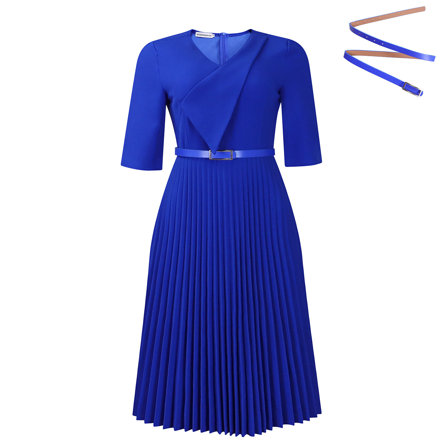 V Neck Pleated Dress Solid Color Fashionable Elegant Perfect for African Occasions Wholesale Available