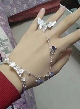 天官赐福古风蝴蝶戒指手镯铃铛一体汉服首饰开口手环手链宫廷饰品