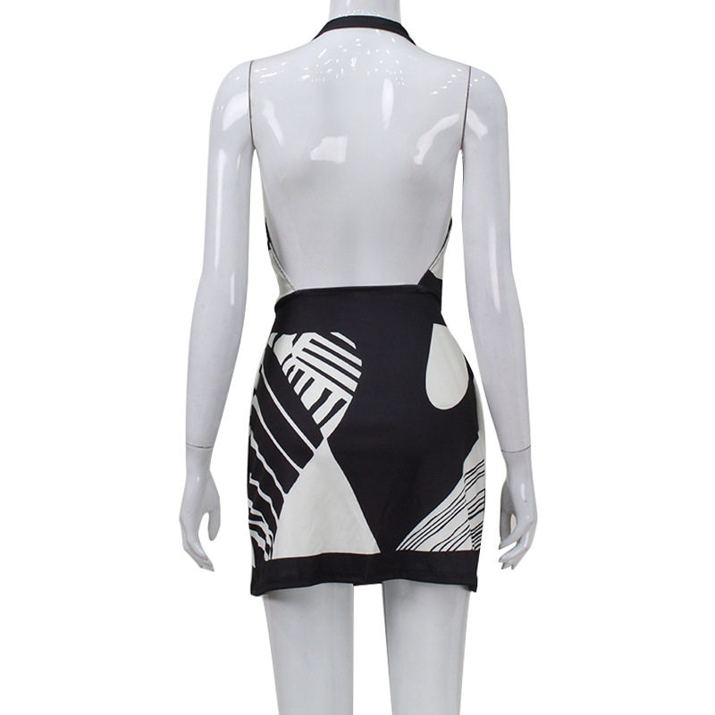 Nordic Style Floral Print Halter Neck Backless Dress Classic Design Waist Defined Short Length Ideal for Summer