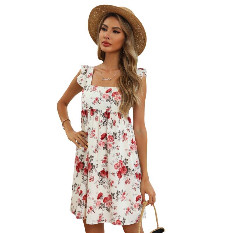Floral Ruffle Hem Mini Dress Sweet Style Summer Fashion European and American Trends Wholesale Available