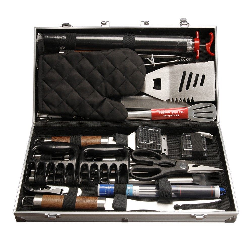 Ready-Made Aluminum Box Combination Barbecue Set Stainless Steel Bbq Utensils Barbecue Utensils Outdoor Shovel Camping Style Barbecue Tools