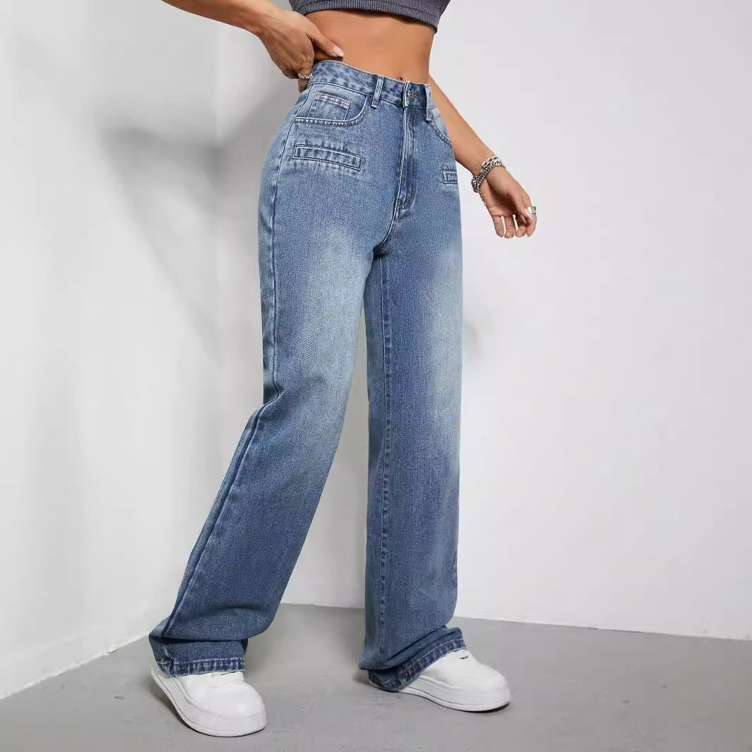 High Waisted Denim Trousers Casual Chic Style Versatile Fit European and American Fashion Wholesale Available