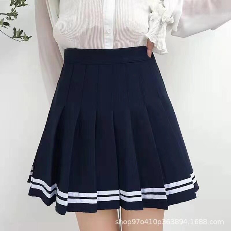 Pleated Skirt for Women High Waist A Line Elastic Waistband Korean Style Spring Summer Plus Size School Uniform