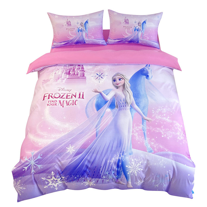 2024 New Frozen Cartoon Four-piece Set Princess Elsa Quilt Cover Bed Sheet Children Bedding Three-piece Set