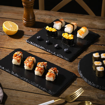 Japanese Slate Dinner Plate Dessert Sushi Plate Rock Slate Tray Stone Plate Western Steak Tableware Black Stone Plate