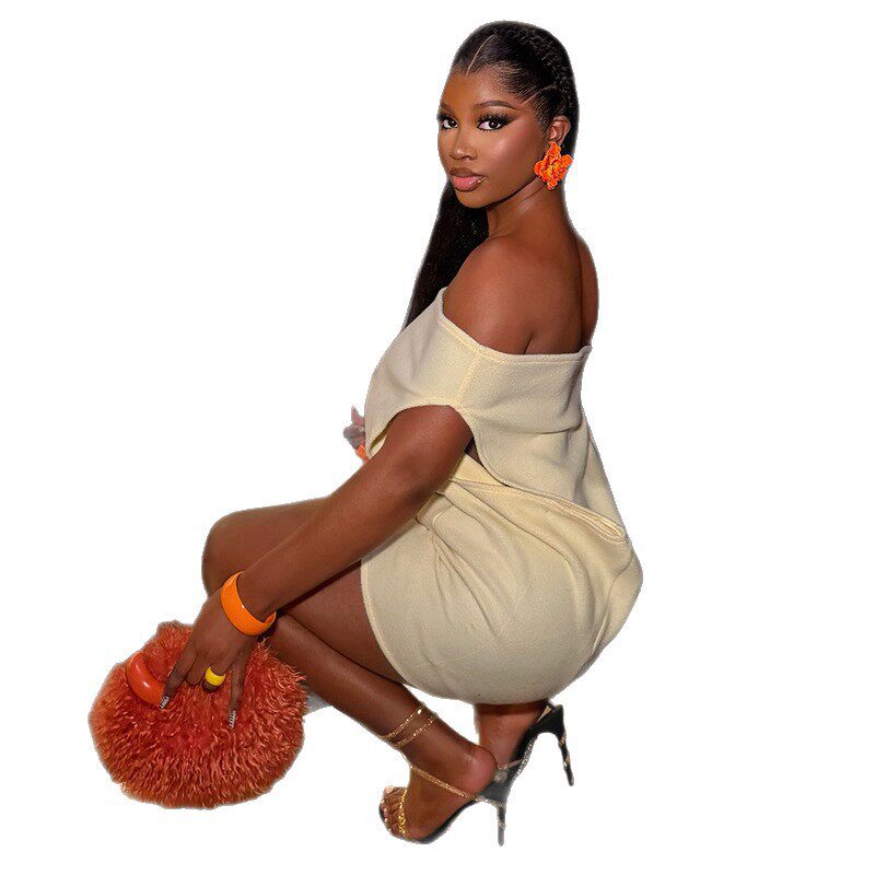 Elegant Womens Bodycon Dress Solid Color Off Shoulder Sleeveless Chic Style Perfect for Parties and Events