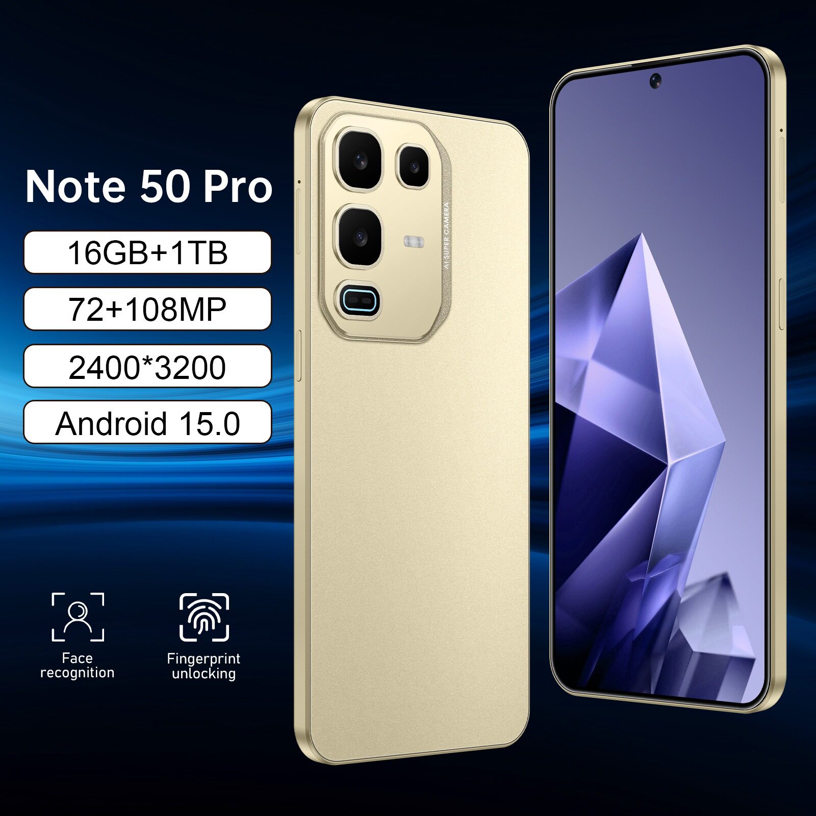 โทรศัพท์มือถือข้ามพรมแดนใหม่ร้อนหมายเหตุ 50 Pro Android 7.3...