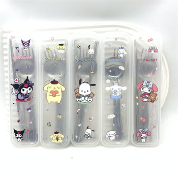 Sanrio fork spoon portable suit coolomi steel seal spoon Fork Big Ear dog cartoon out tableware three-piece set