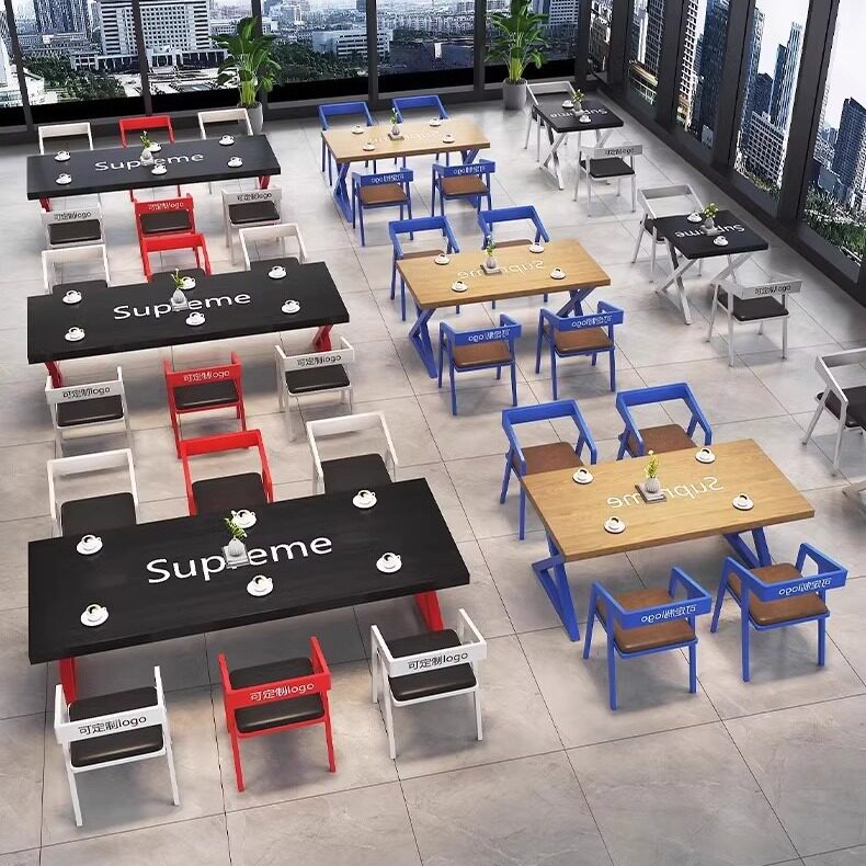 工业风实木餐桌简约咖啡厅奶茶店桌椅组合酒吧办公室会议桌长条桌