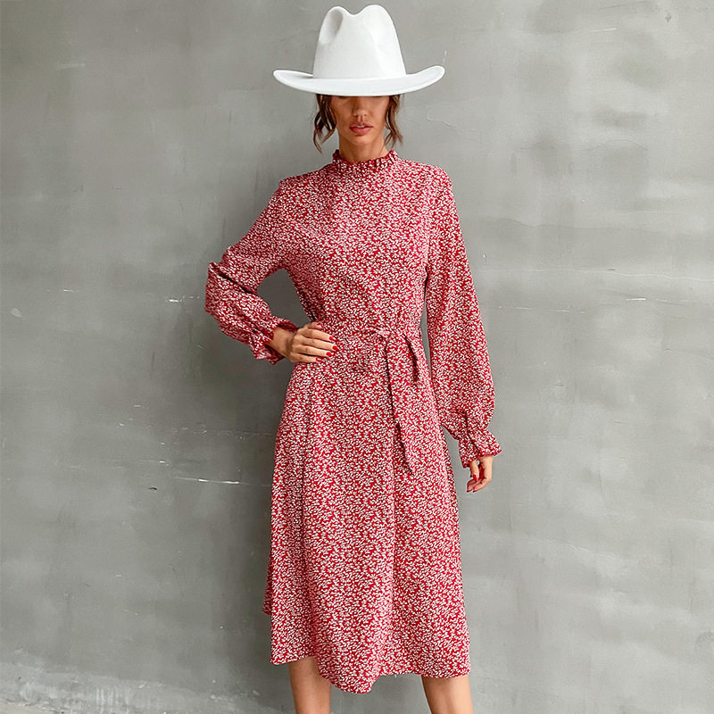 Long Sleeve Floral Print Bodycon Dress for Women High Neck Slim Fit Elegant Style Perfect for Parties and Events