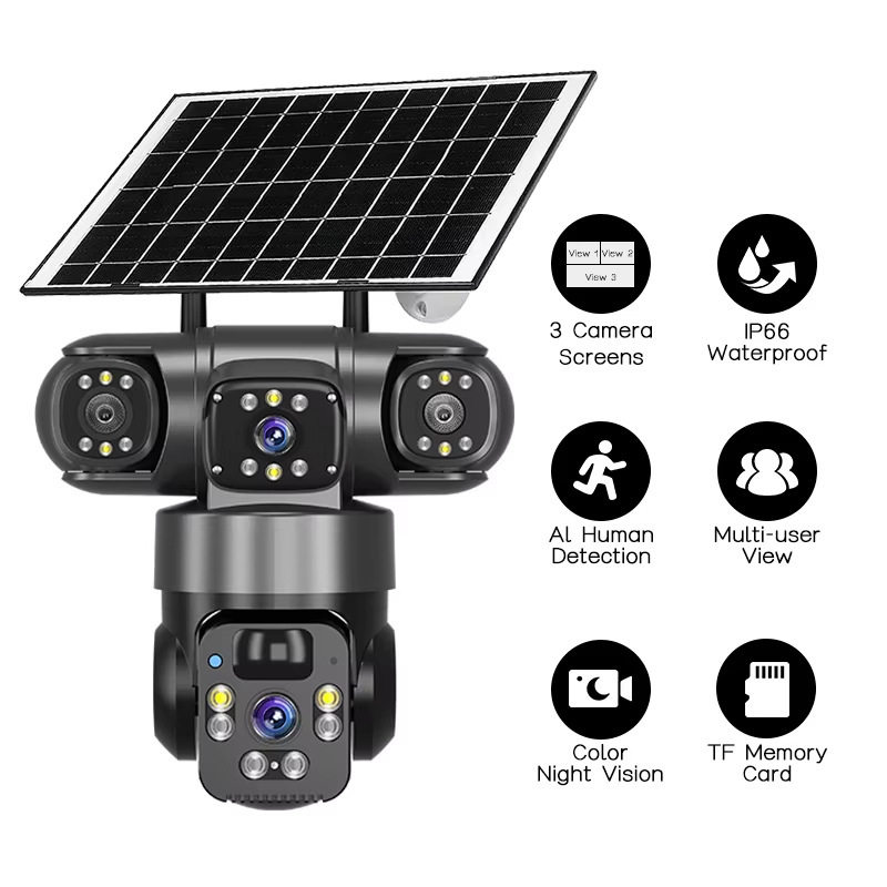 QL19 Panoramic 360-degree Three-picture Wireless Smart wifi/4G Solar Camera Monitoring Gun Ball
